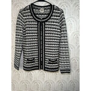 Anne Klein Mix Stitch Short Wool-Blend‎ Cardigan Sweater Womens Size Medium